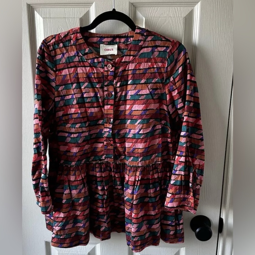 Obus Australia Graphic Print Blouse Size 0 Or Small